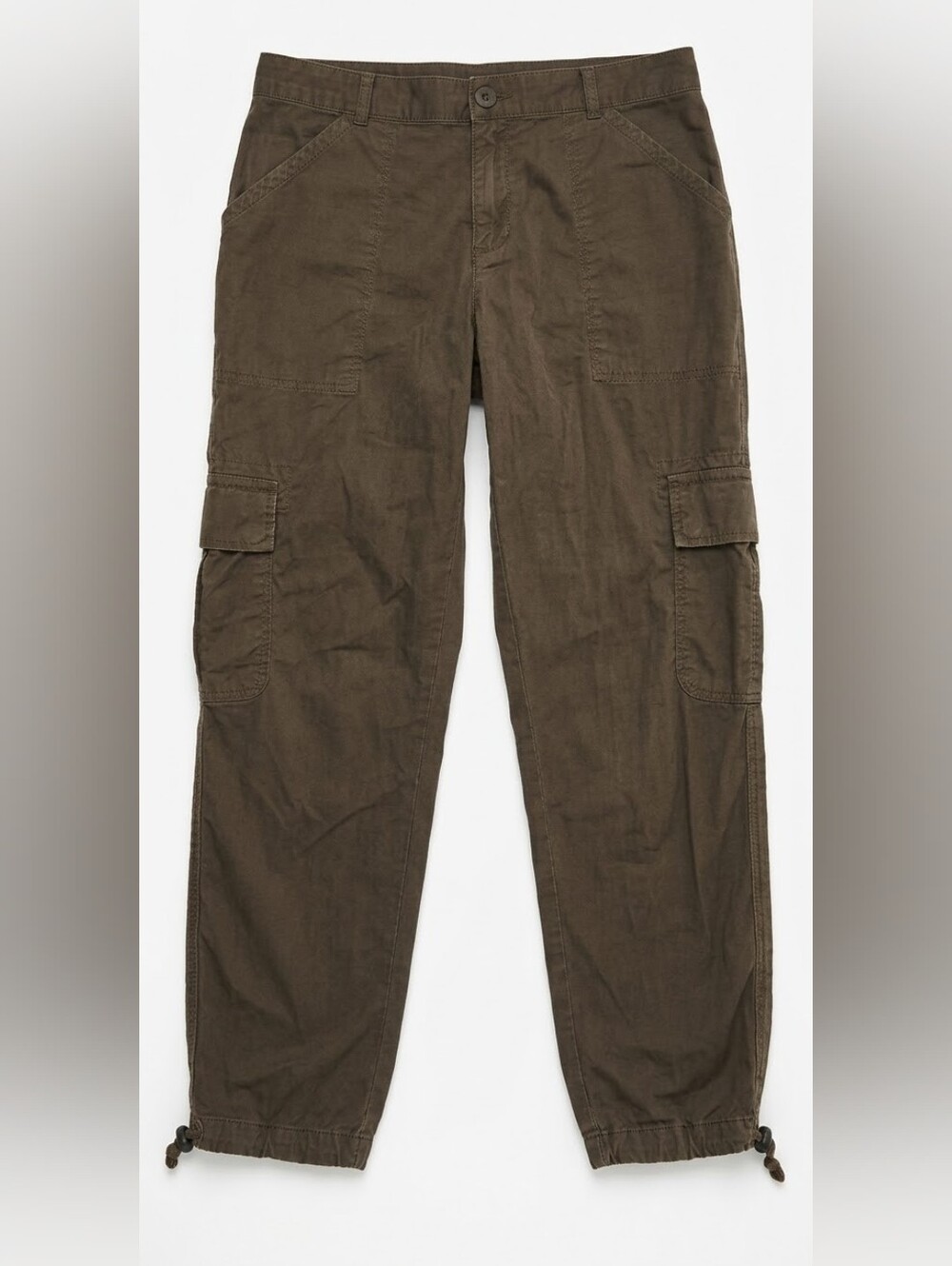 Women's Olive Green Cargo Pants With Draw Strings - S